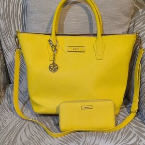 DKNY Vibrant Yellow Tote and Wallet Combo